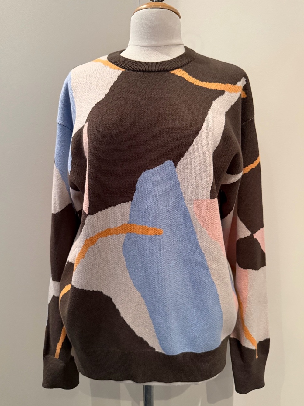 Women’s Abstract Pattern Olive Green Crewneck Sweater